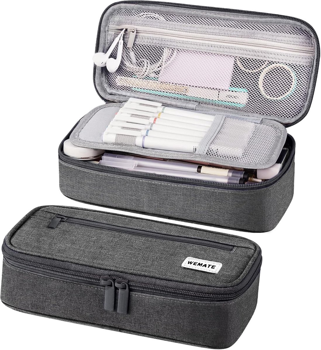 SnelShoppen - Groot Pennenetui met Ritsvakken, Esthetisch Donkergrijs Etui voor Volwassenen, Perfect voor Kantoor, Scholieren, Studenten en Universite