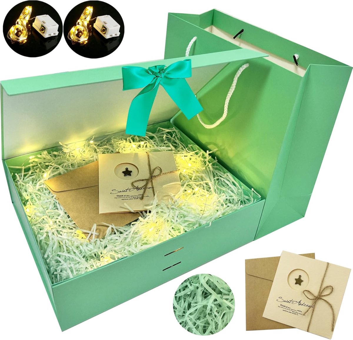 SnelShoppen - Grote geschenkdoos met strik - Magnetische geschenkdoos met deksel en lint - Premium papiermateriaal - Inclusief lampjes en tas - Valent