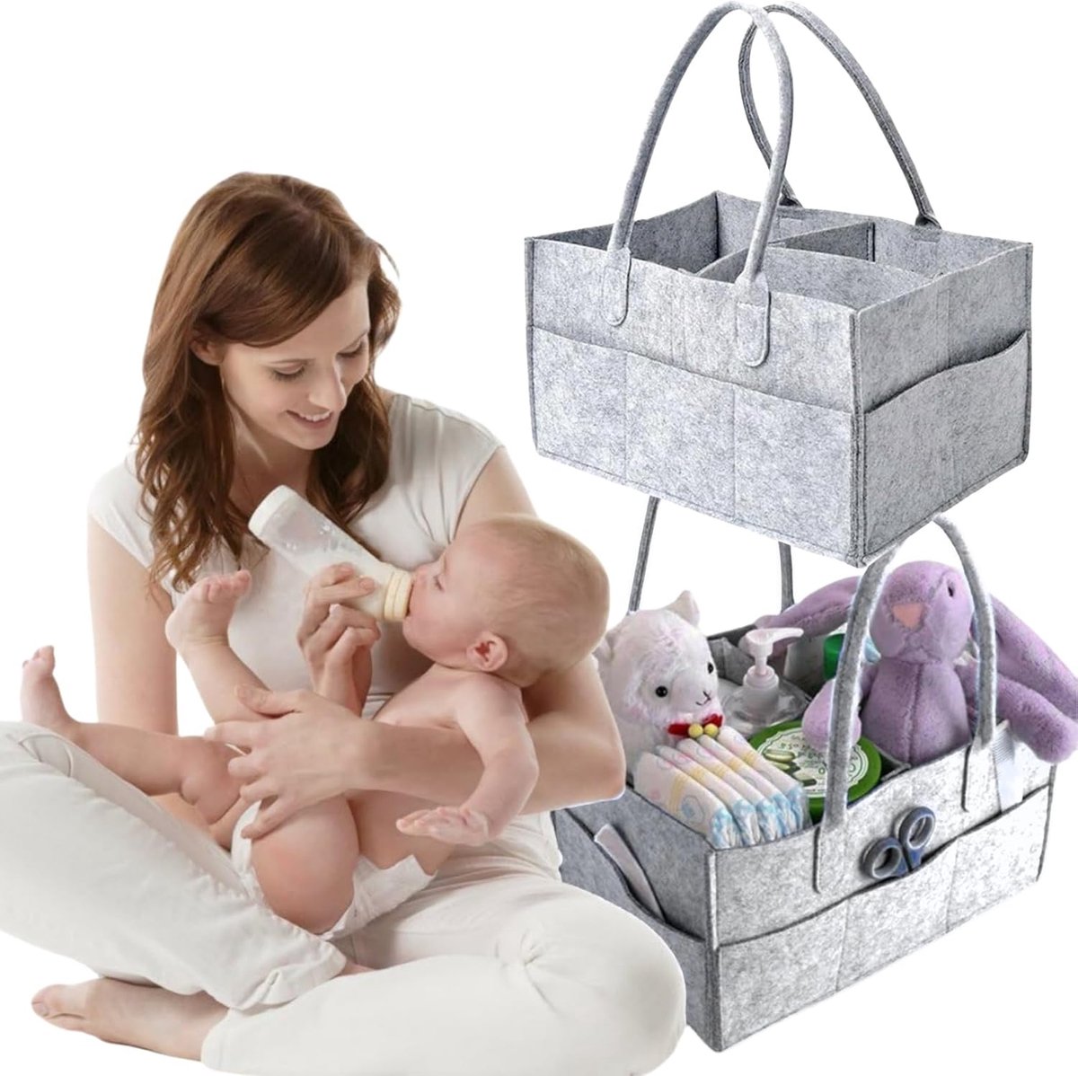 SnelShoppen - Baby Diaper Caddy Vilten Tas - Draagbare Commode-Organizer - Multifunctionele Luiertas met Verwisselbare Vakken voor Kinderkamer, Auto e