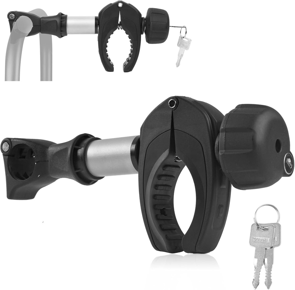 SnelShoppen - Universele Framehouder voor Fietsendrager 25 cm - Afsluitbaar Aluminium, Geschikt voor U-buis Ø 2,5-3 cm, Fiets Ø 3-6 cm - Roestvrij en