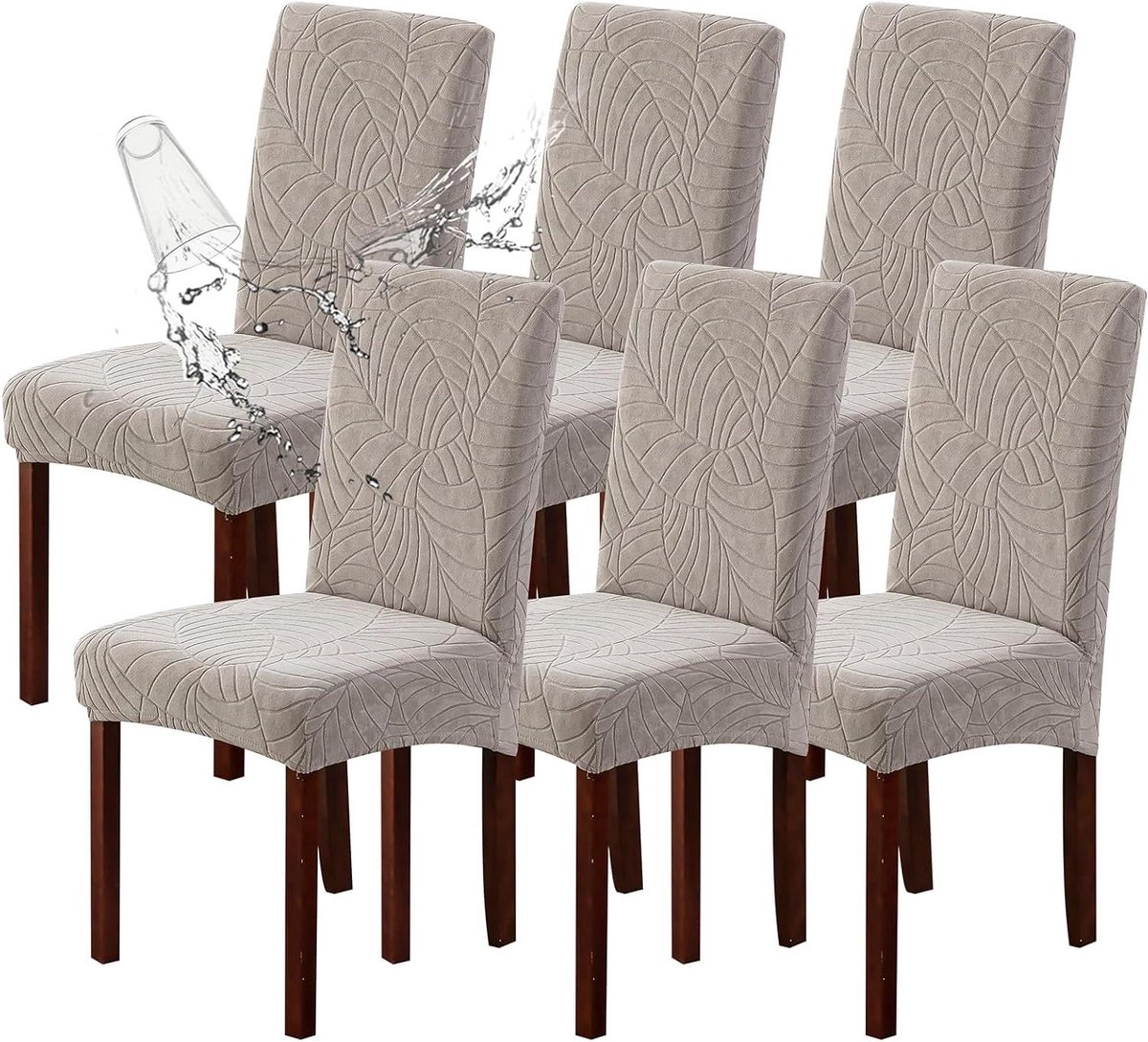 Stoelhoezen Set - Beschermhoezen - Eetkamer Decoratie - Dubbele Waterdichte Laag - 6 Stuks - Warm Grijs