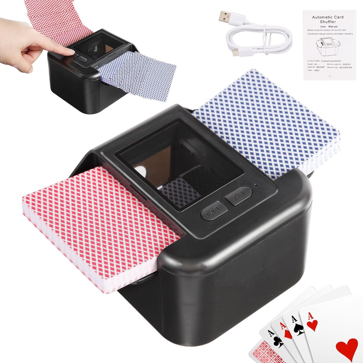 SnelShoppen - 1-2 Deck Automatische Kaartshufflers - Oplaadbare USB Shuffler Machine - Handmatige en Auto Modus - Perfect voor Poker, UNO, Blackjack e