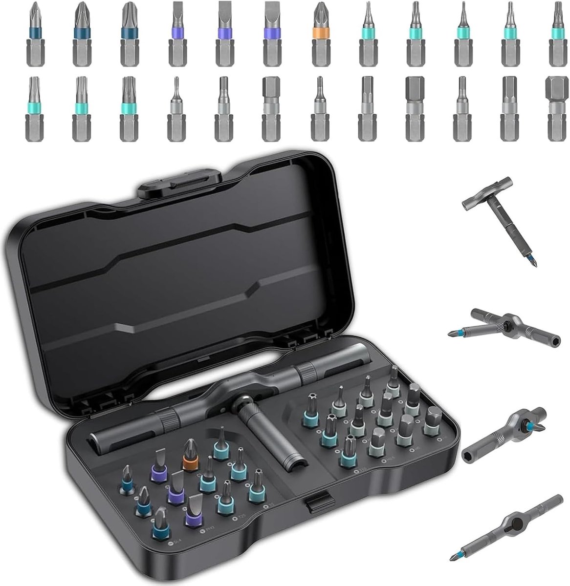 SnelShoppen - Magnetische Ratelschroevendraaierset 24-in-1 - Multifunctioneel Reparatiegereedschap - Handvat RS1 - Geschikt voor Meubels, Computers en