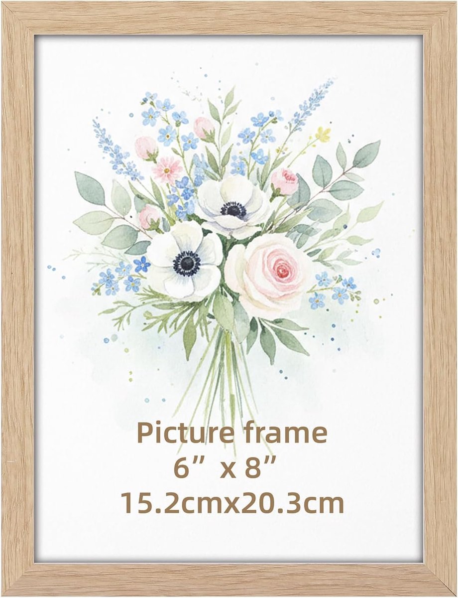 SnelShoppen - Natuur Fotolijst 15 x 20 cm, Houtkleur, Slank Ontwerp, Wand- en Tafelstandaard, Ideaal voor Woondecoratie en Cadeaus, Dubbele Beschermin