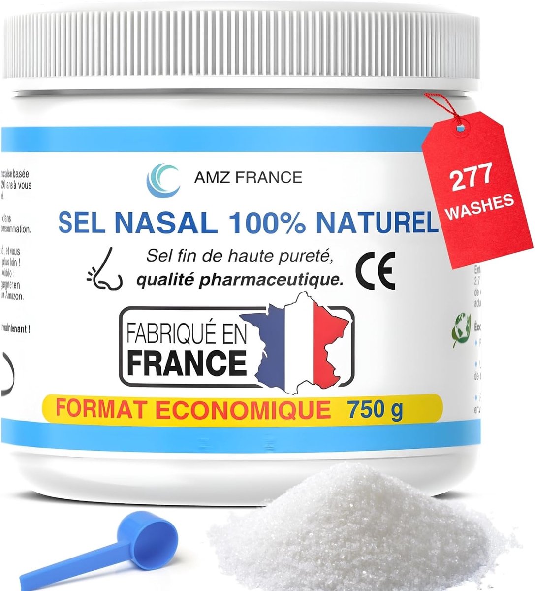 SnelShoppen - Nasal Salt 750 g - 100% Natuurlijk Neusspoelzout - Farmaceutische Kwaliteit - XXL Doos voor 277 Spoelingen - Geschikt voor Kinderen en V