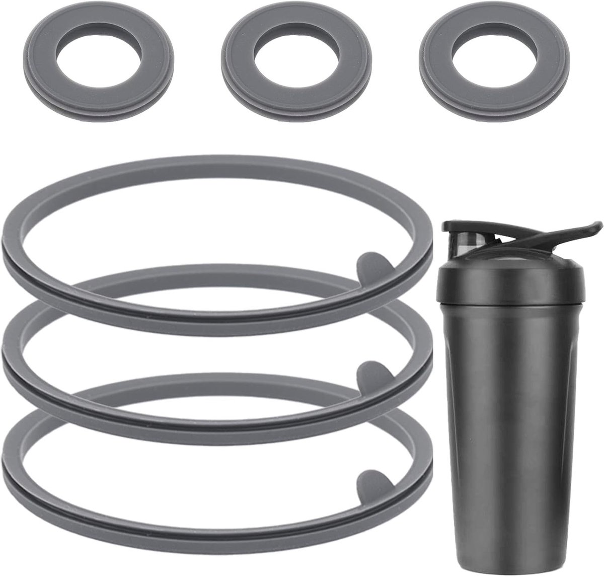 SnelShoppen - 6x Vervangende Siliconen Pakking voor Blenderbottle Strada Flip Shaker Cup - Lekvrij - Roestvrijstaal Waterfles Accessoire - Grijs voor
