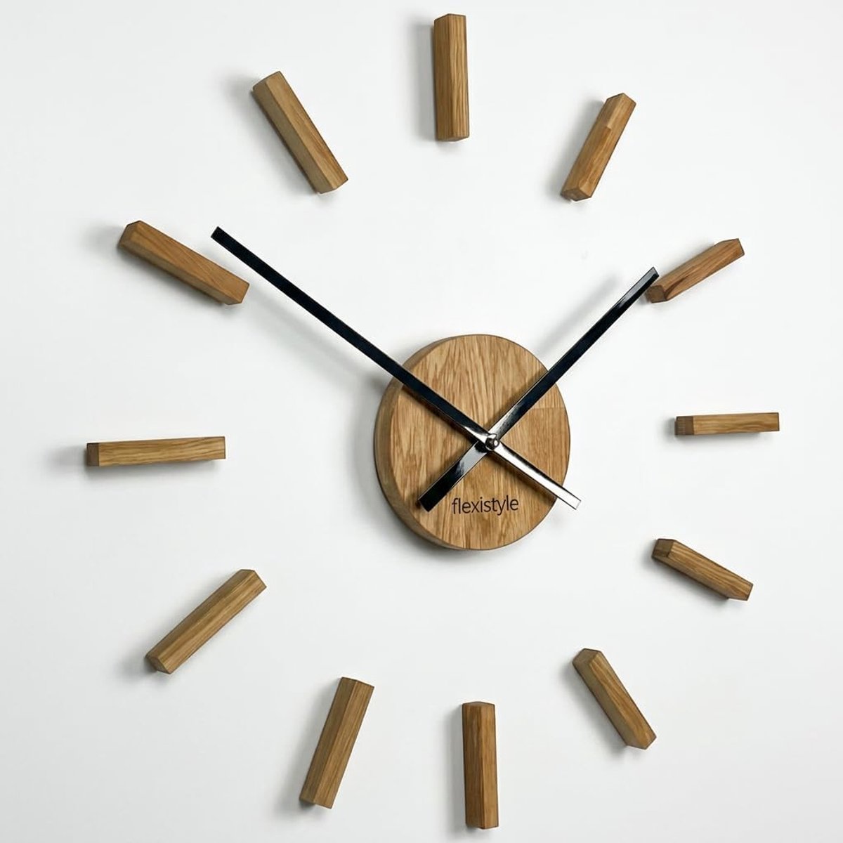 Thijox - 3D Wandklok Hout Eiken 50-75 cm - Moderne EKO Wandklok - Decoratieve Klok voor Kantoor, Woonkamer, Slaapkamer - Zwarte Wijzer - Unieke Wandta