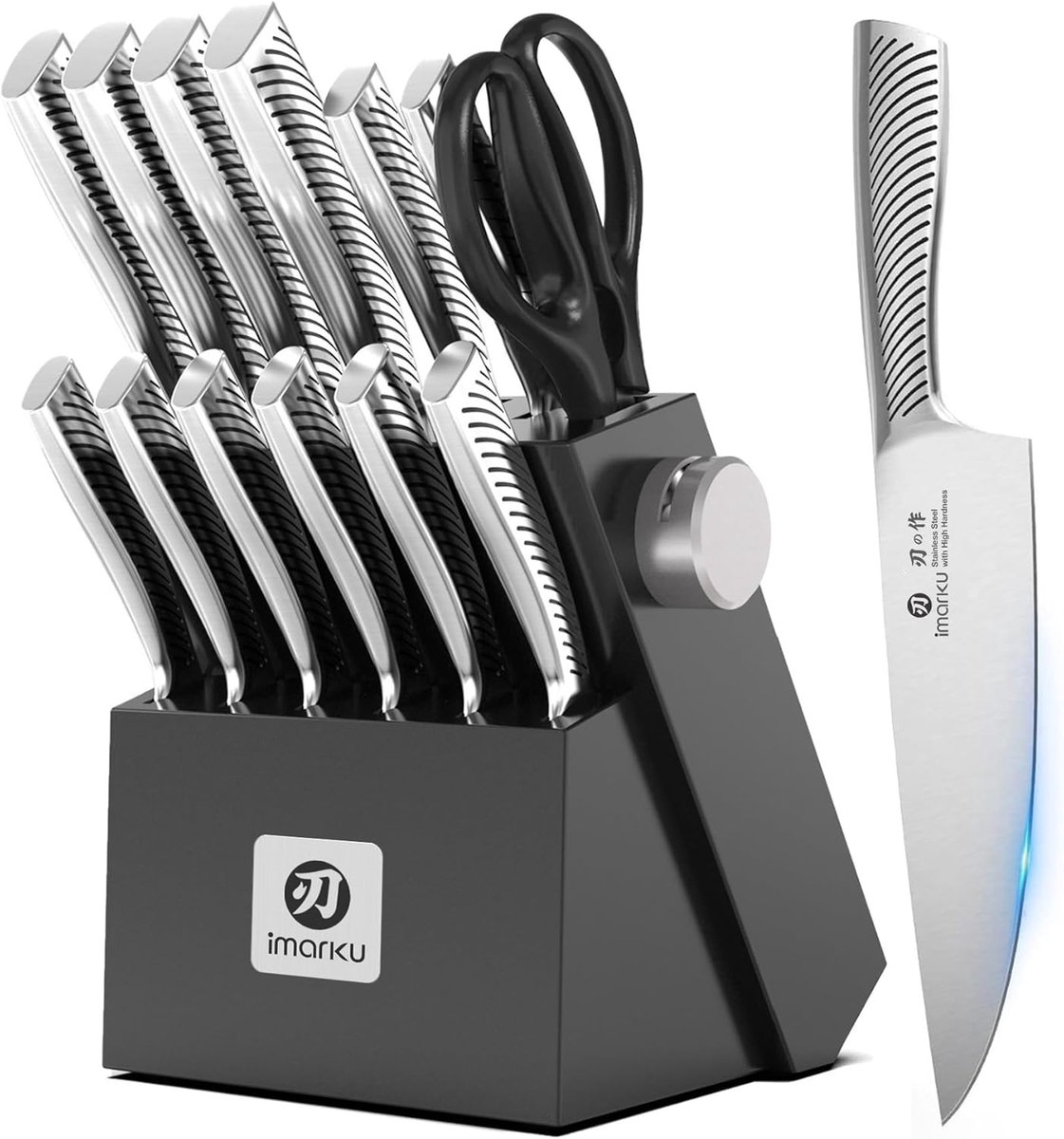 Keukenmesblok Set - Messenhouder Messenset - Dagelijkse Keukentaken - Ergonomische Grip - 14 Delig - Zwart