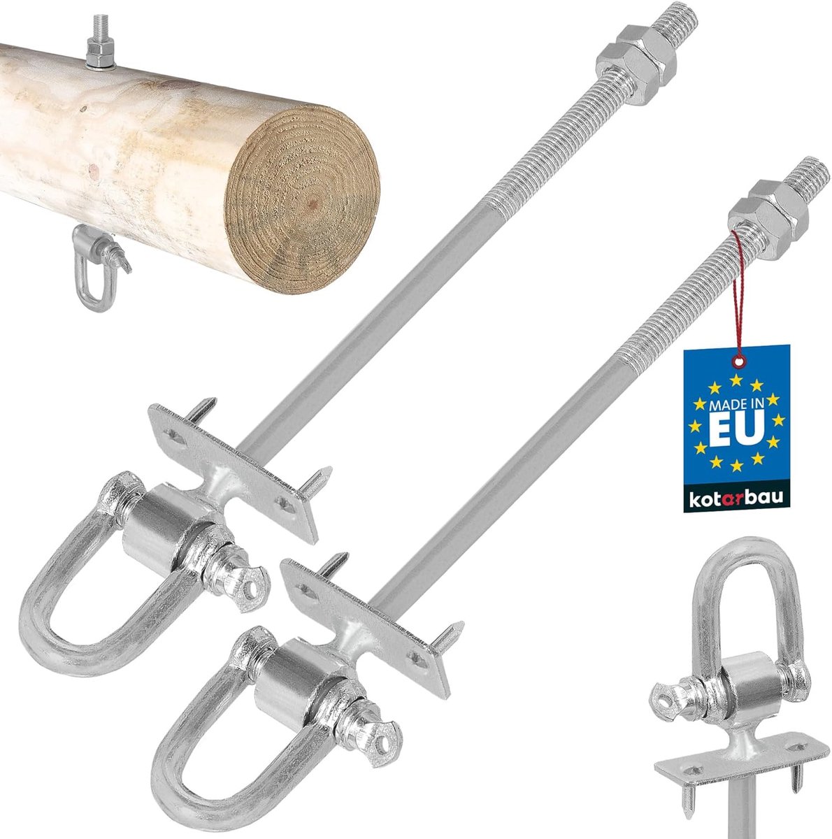SnelShoppen - 2x Schommelhaak M10 x 190mm - Verzinkt Staal - Duurzaam en Veilig - Schommelhaken met Schakel en Dornen voor Houten Balken - Ideaal voor