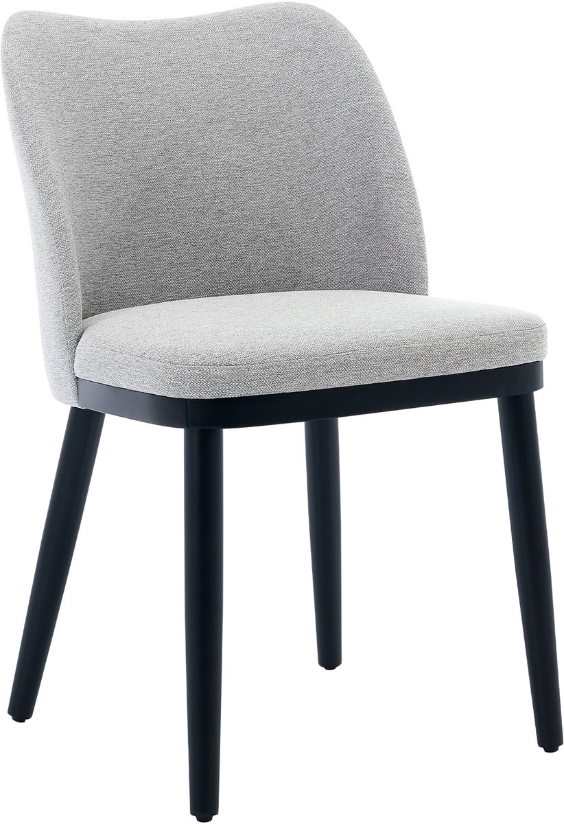 Set van 2 Beklede Eetkamerstoelen - Comfortabele Stoffen Stoelen met Houten Poten - Moderne Eetstoelen voor Keuken en Woonkamer - Linnen Grijs
