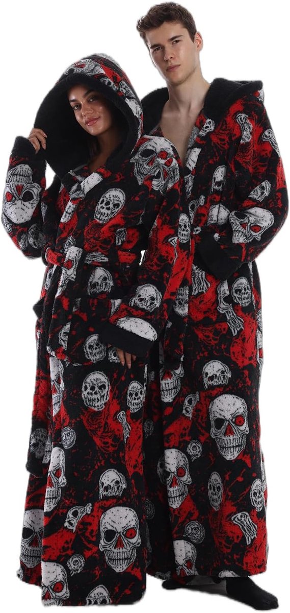 SnelShoppen - Gegerozer Badjas met Capuchon voor Dames & Herren - Flanellen Ochtendjas Extra Lang (140cm), Unisex met 2 Zakken & Verstelbare Gordel vo