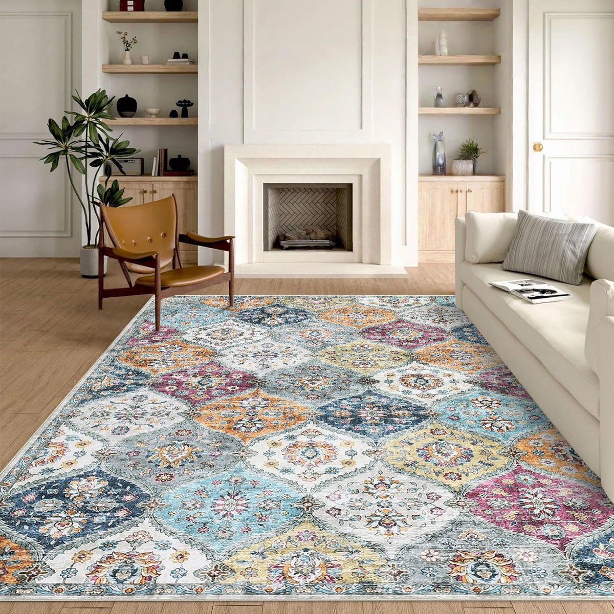 Vintage bloemen vloerkleed - 120x170cm - Traditioneel Oosters tapijt - Geelpaars