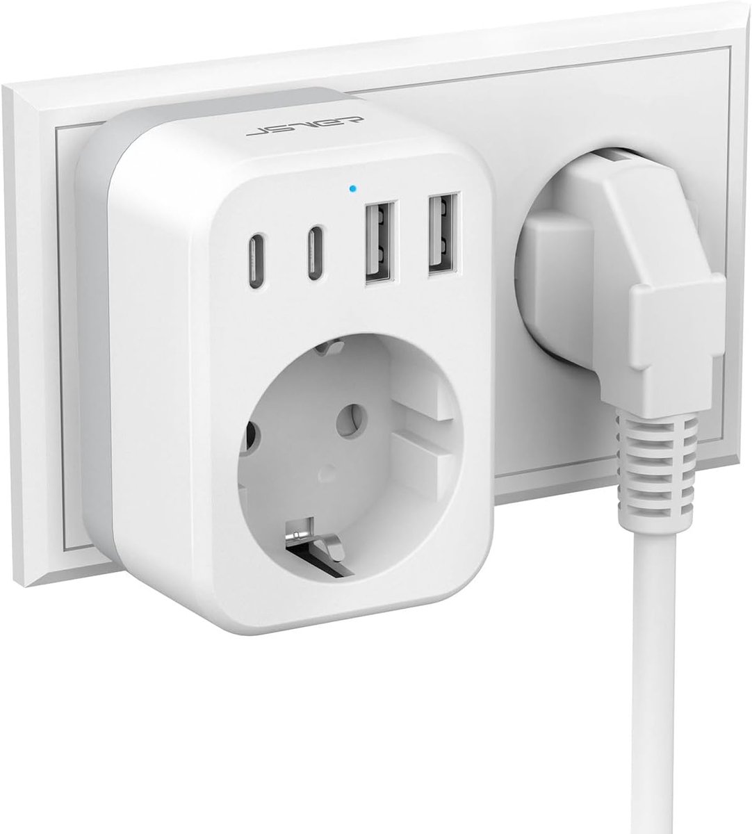SnelShoppen - Dubbel USB-stopcontact met 2 USB A- en 2 USB C-poorten - 4000W Schuko-stekkeradapter voor Thuis, Kantoor en Camping - Veilig & Vlamvertr