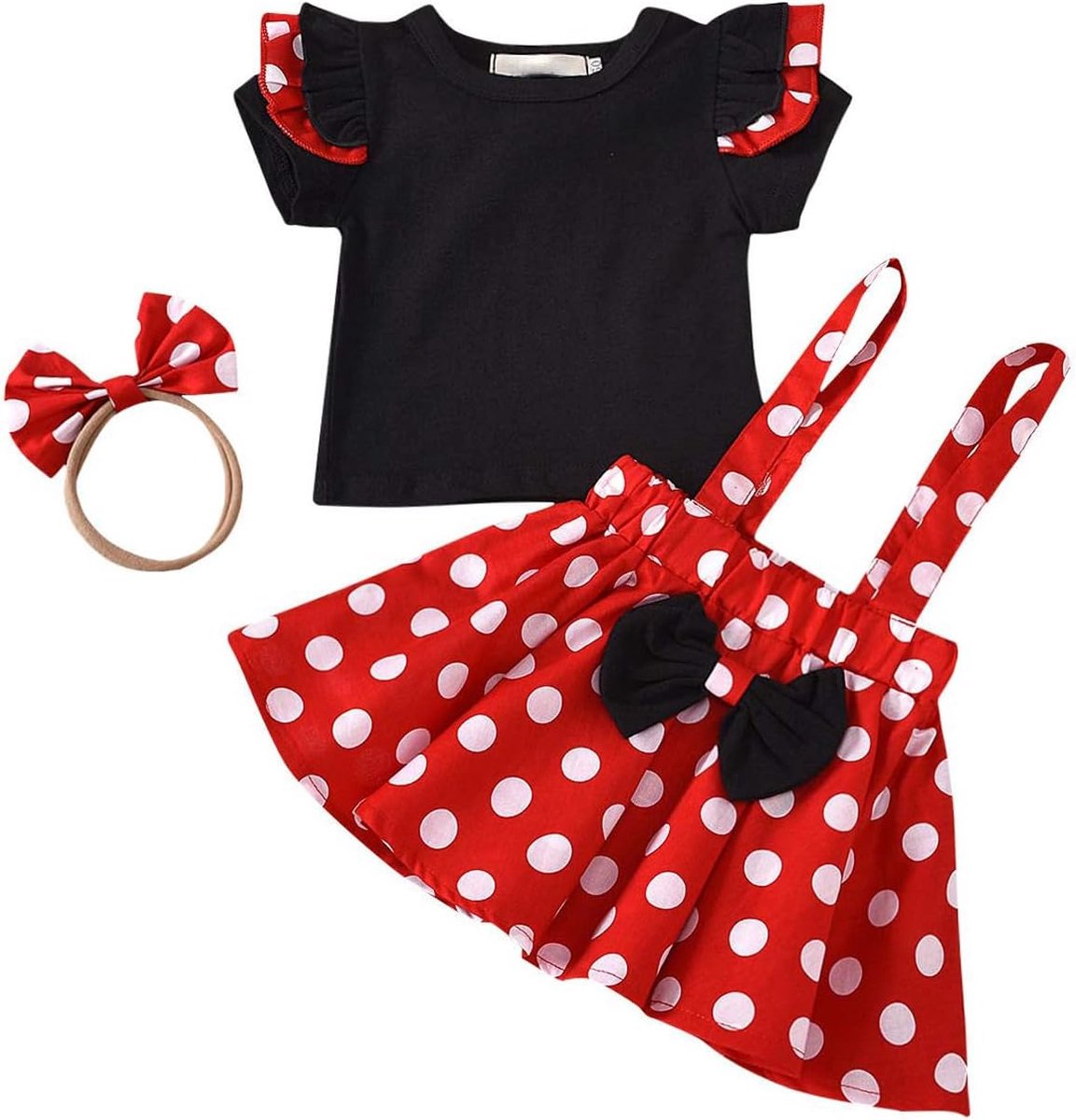 SnelShoppen - Meisjes Rokken Set Peuter Jurk met Korte Mouwen + Jarretel Rok en Hoofdband voor Pasen, Zomer Outfit, Kleding voor 6-12 maanden, Gezelli