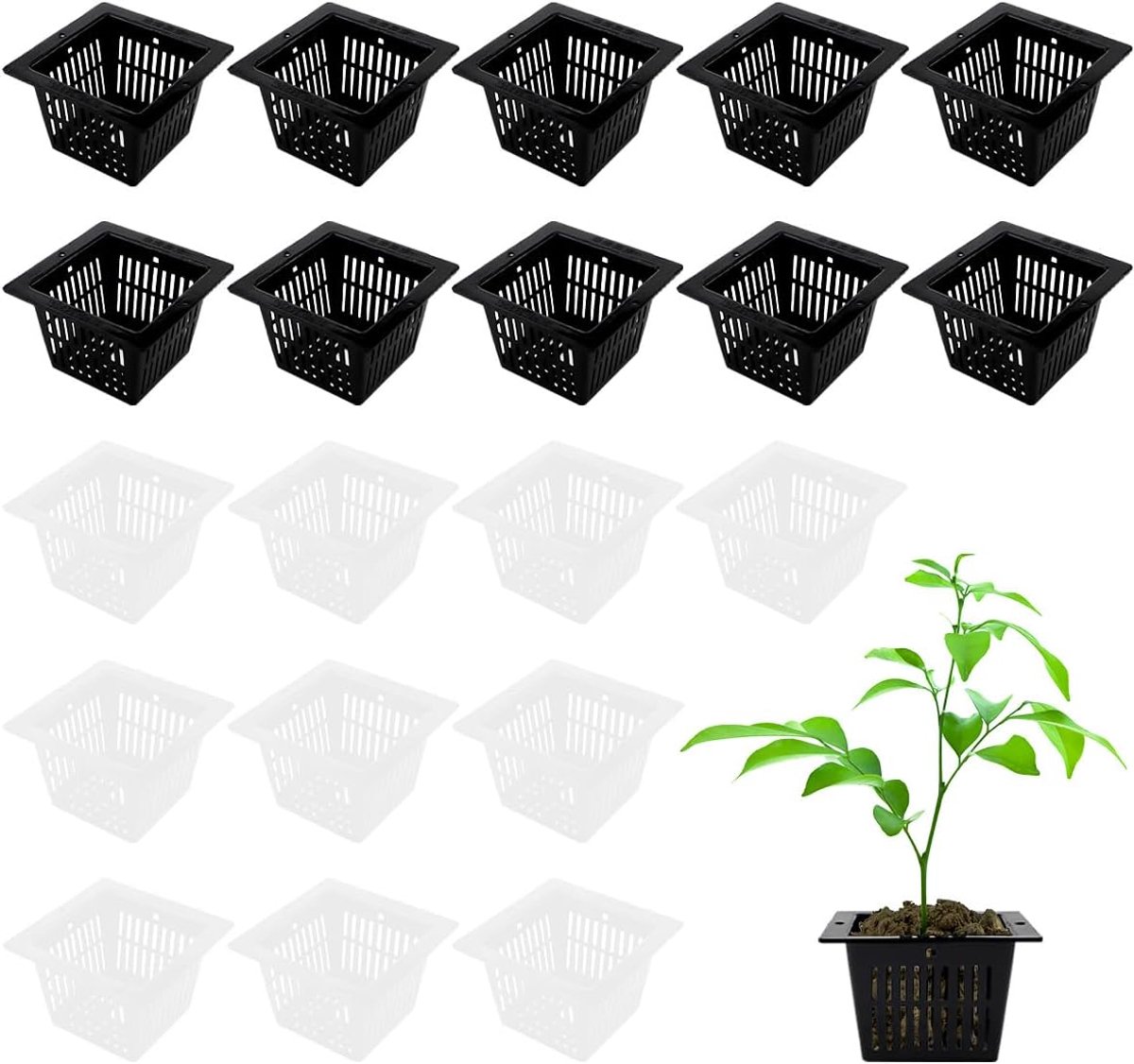 SnelShoppen - 20 Stuks Kunststof Hydrocultuur Netpotten - Vierkante Plantenmanden - Zwart Mesh Mandpotten voor Bloembollen - Soilless Culture - Duurza