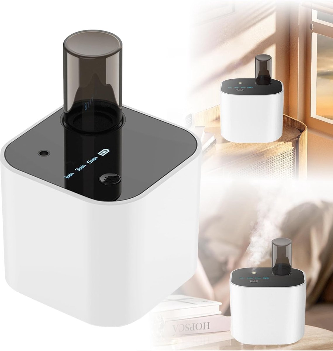SnelShoppen - Waterloze Essentiële Olie Diffuser, Draadloze Batterij, 3 Instellingen, Cyclus Geurverspreider, Aromatherapie Atomizer voor Thuis, Auto,