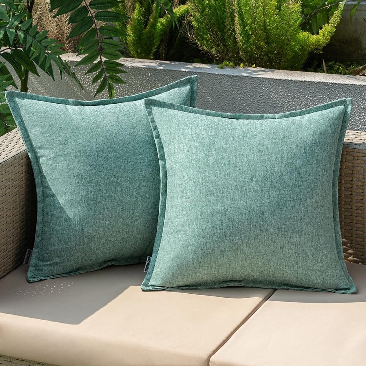 SnelShoppen - Set van 2 Weatherproof Decoratieve Kussens 45x45 cm - Waterproof Polyester Kussenhoezen voor Tuin, Sofa, Woonkamer, Bed - Cyan