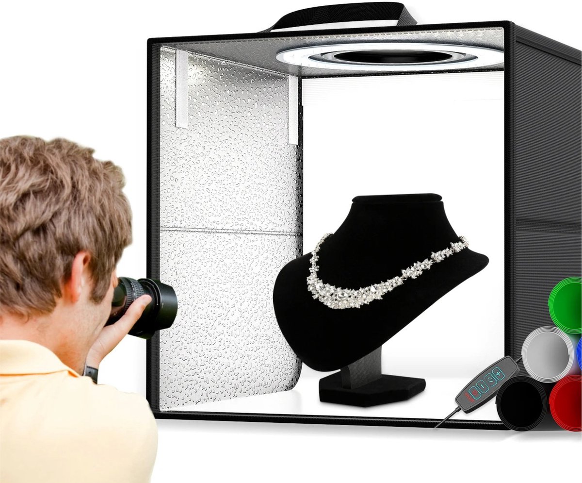 Linkforu - Fotostudio – Lichtbox - Opvouwbaar - LED Verlichting - Dimbaar - 6 Achtergronden – Productfotografie - 40 cm