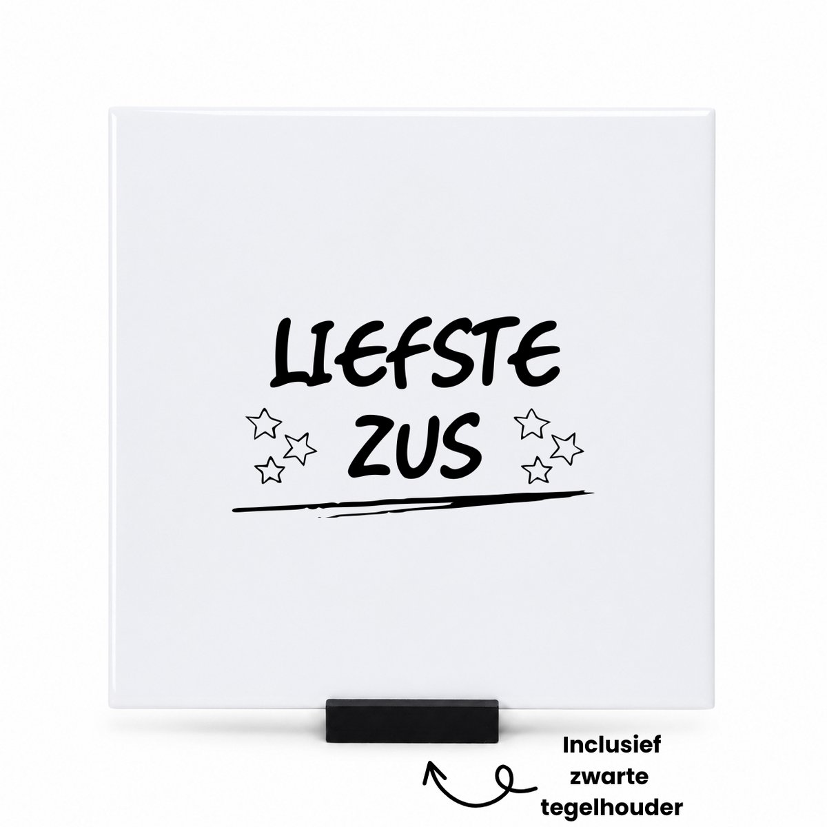 Hacebo Liefste zus tegeltje met tegelhouder - Zus - Familie - tegeltjes met tekst - Cadeau - spreuktegels - 15x15 CM Wit
