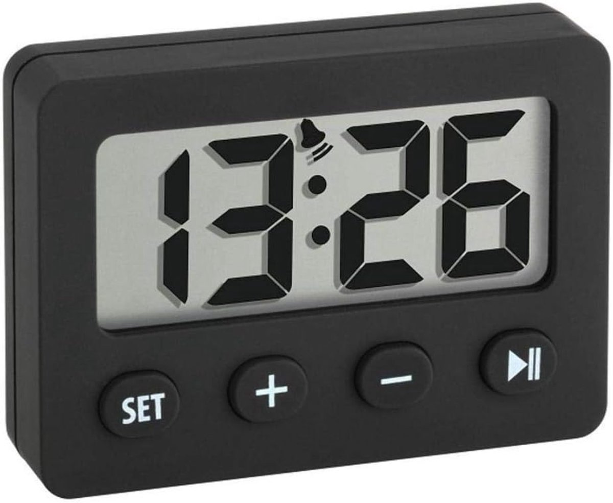 SnelShoppen - Digitale Alarmklok met Timer en Stopwatch - Rubber Coating, Compact en Handig voor Thuis, Camping, Keuken - Zwart, 59x14x42mm
