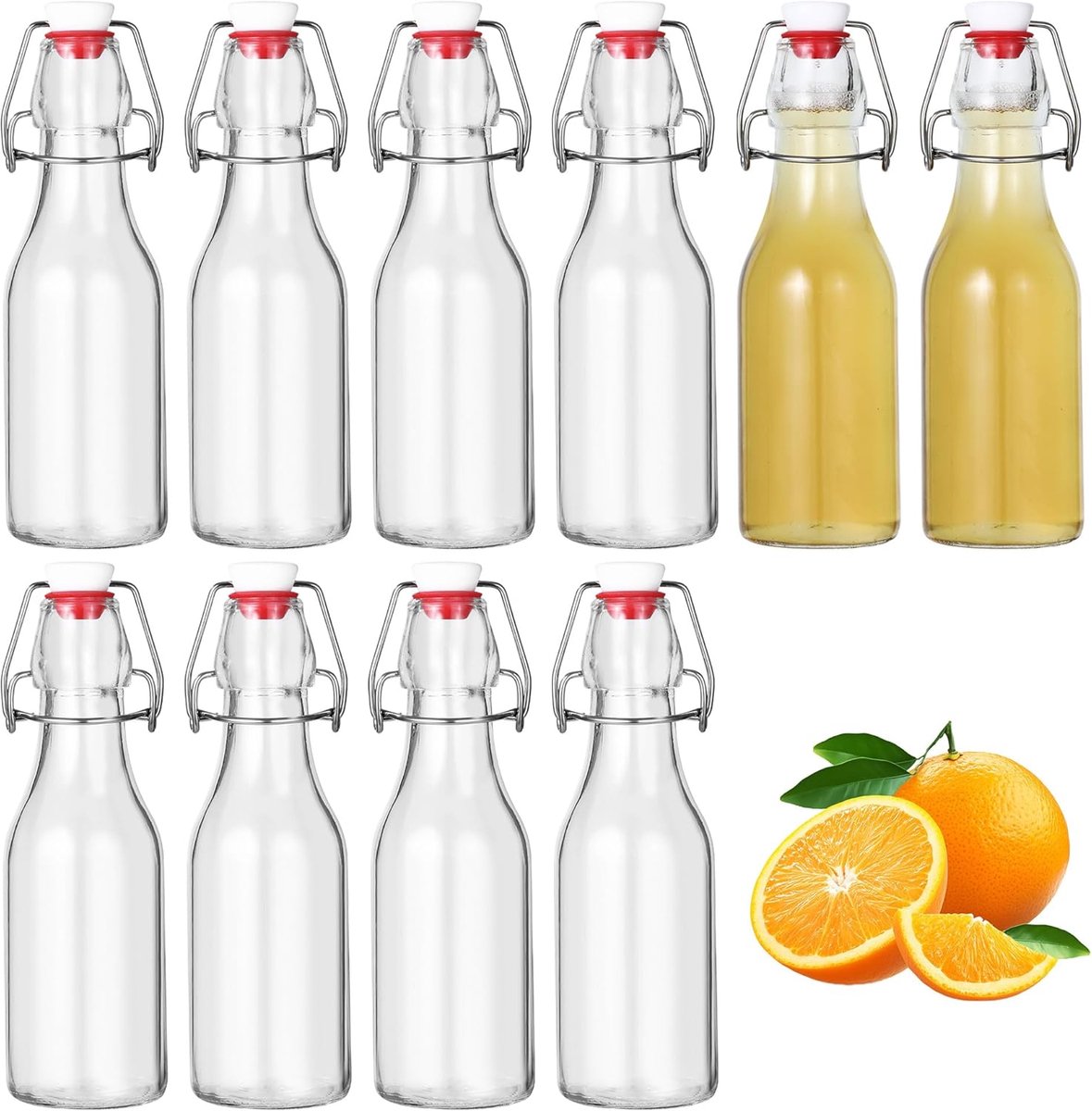 SnelShoppen - 10 Glazen Flessen 250 ml met Beugelsluiting - Ideaal voor Olie, Wijn, Water of Sap - Perfect voor Feest, Camping en Keuken