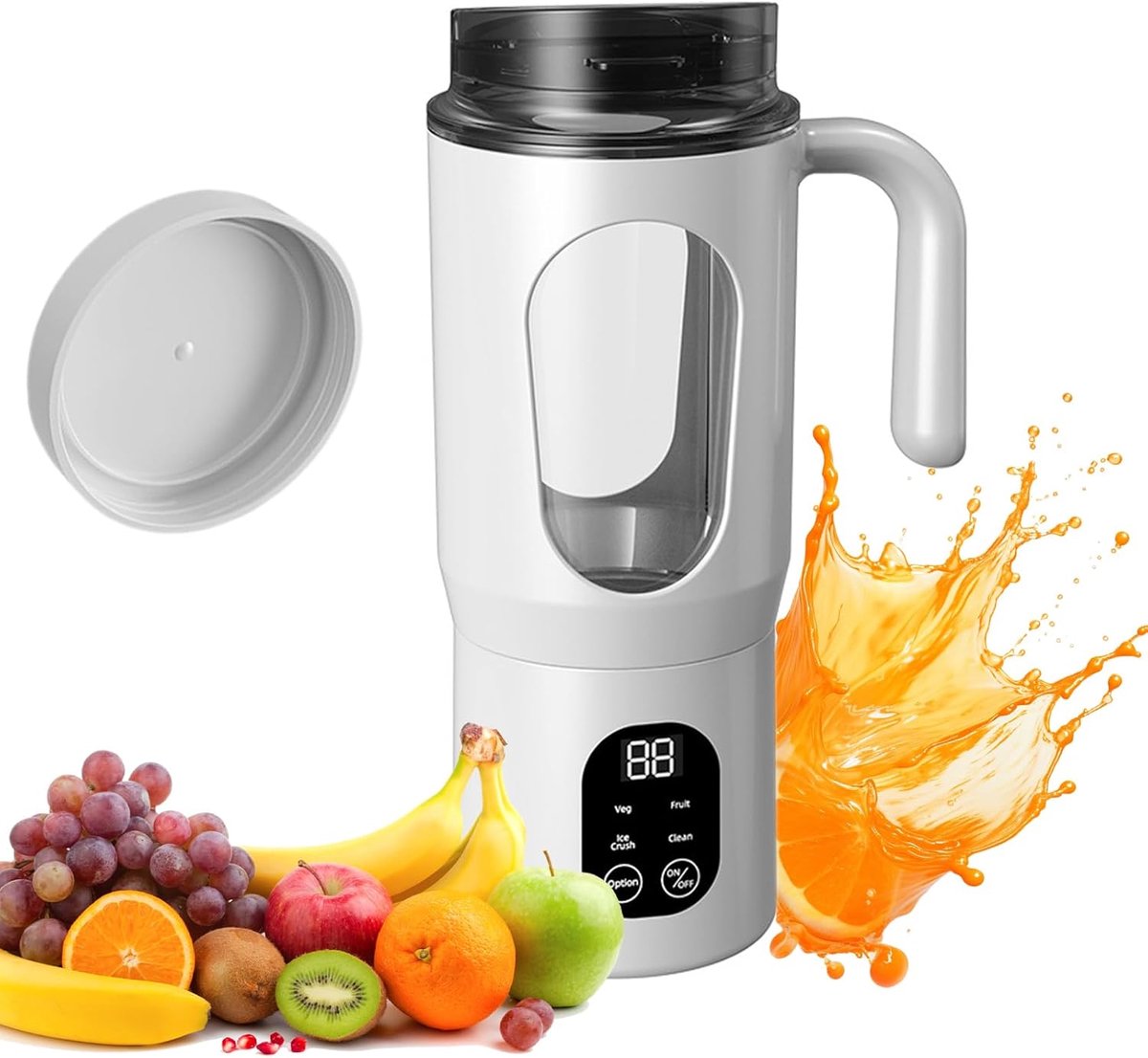Thijox - Draagbare Mixer met Handvat, Mini-Blender en Sapcentrifuge, USB-oplaadbare Smoothie-Maker met 12 Roestvrijstalen Messen, Wit voor Thuis, Keuk