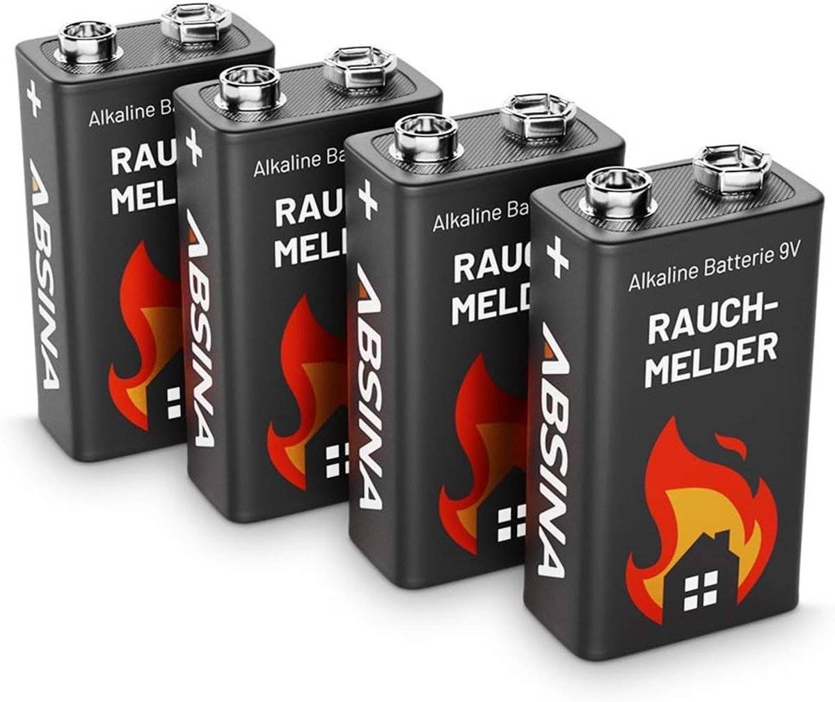 SnelShoppen - 9V Block Batterij, 4 Stuks Alkaline, Duurzaam en Lekvrij, Ideaal voor Rookmelders, Beweging Detectors en Veiligheidsapparatuur