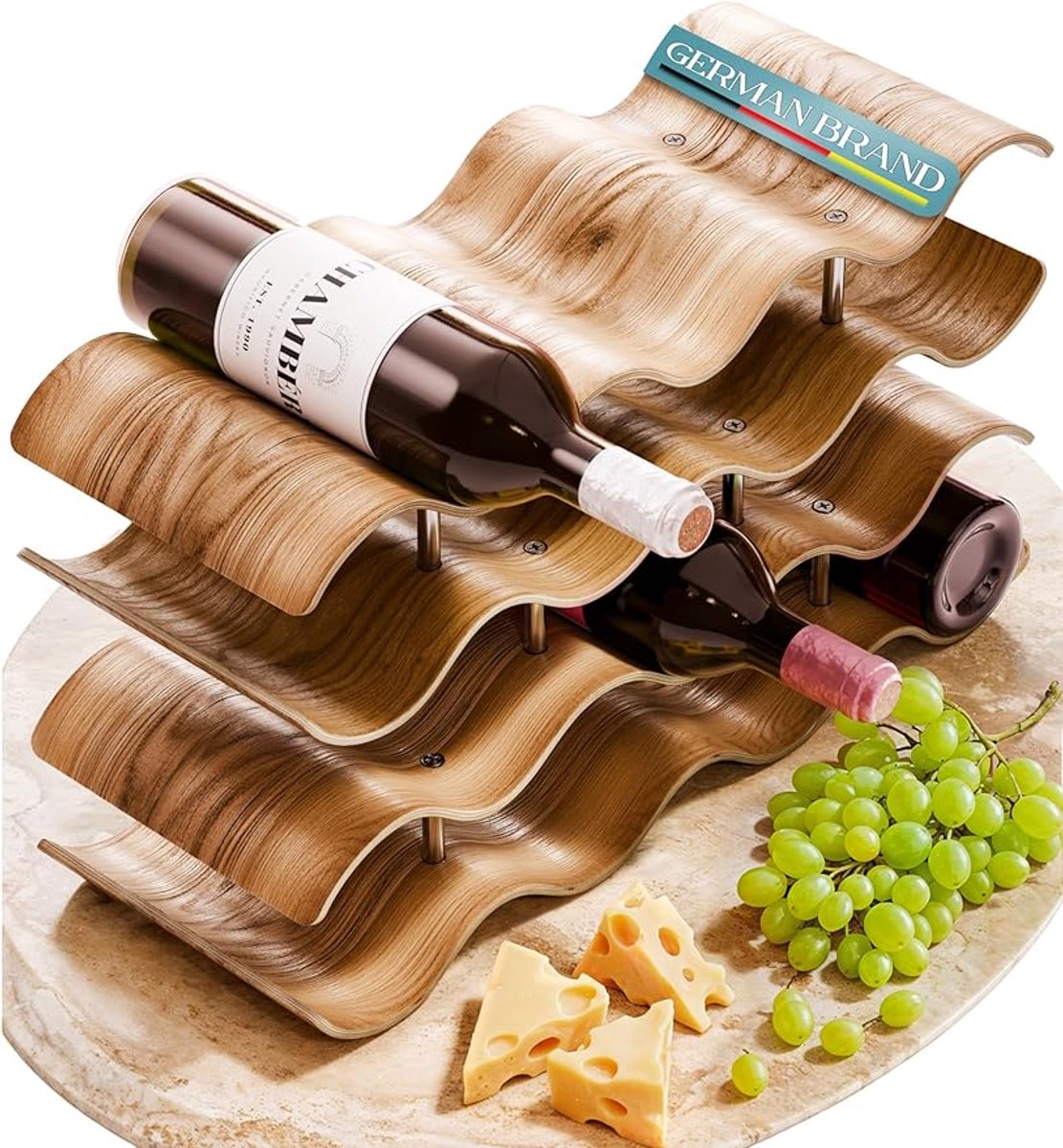 Houten Wijnrek Voor 12 Flessen - Vrijstaand Wijnflessenrek Met 3 Niveaus - Compact En Ruimtebesparend Design - Moderne Decoratieve Wijnhouder Voor Keuken, Bar, Eetkamer En Woonkamer