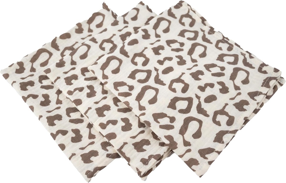 SnelShoppen - Hydrofiele Doeken Baby 3 Stuks - Swaddle Doek Hydrofiel - Panterprint - 40x38 cm - Ideaal voor Baby's, Luiers, en Knuffelen