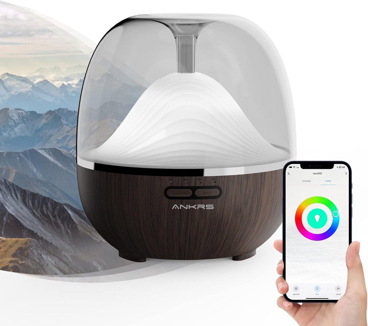 SnelShoppen - Slimme Aroma Diffuser 600ml - Essentiële Olie Diffuser & Luchtbevochtiger - Compatibel met Alexa/Google Home - Ultra Stil - BPA Vrij - V