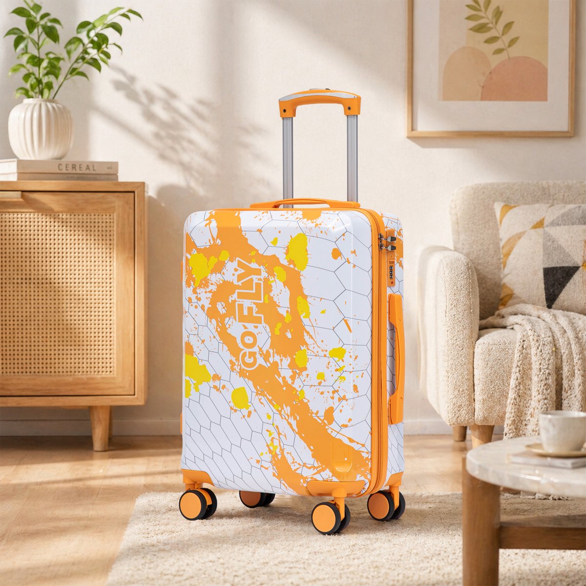 Reiskoffer Handbagage – 20 Inch – Harde Schaal Van Polycarbonaat – Oranje – Met Cijferslot En 4 Dubbele Zwenkwielen Voor Korte Reizen