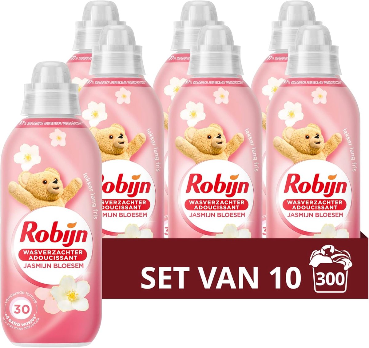 SnelShoppen - Wasverzachter met Bloesemgeur - Robijn Jasmine Blossom - 10 x 30 Wasbeurten - Biologisch Afbreekbaar - Fris en Zacht voor de Was