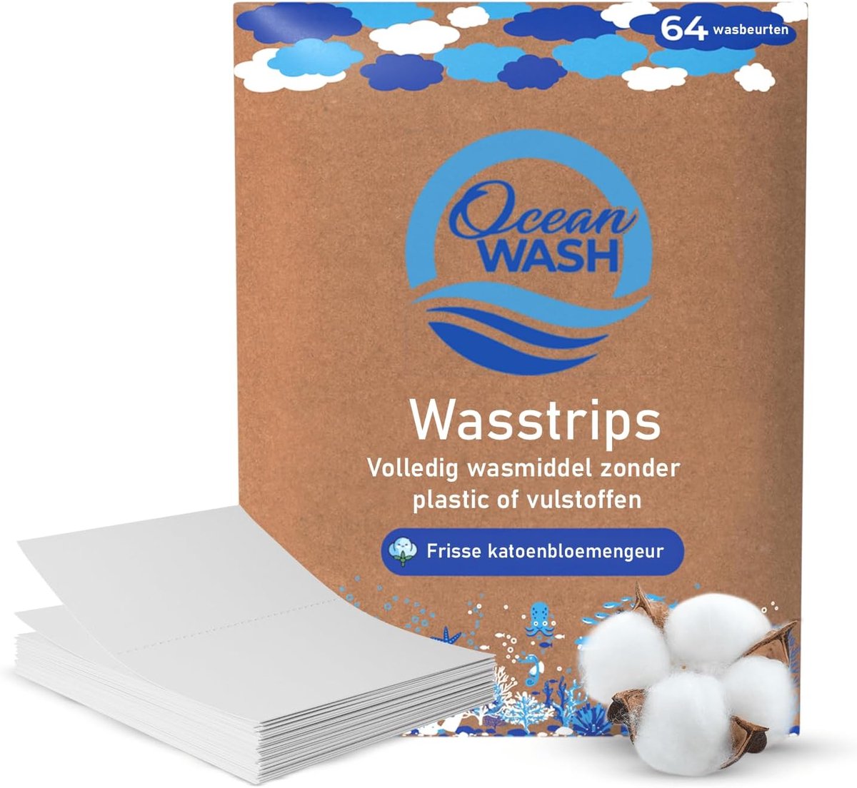 SnelShoppen - Biodegradeerbare Wasstrips voor 64 Wassen met Verse Geur - Wasvellen voor Alle Textielen en Kleuren - Heavy-Duty Wasmiddel voor de Wasma