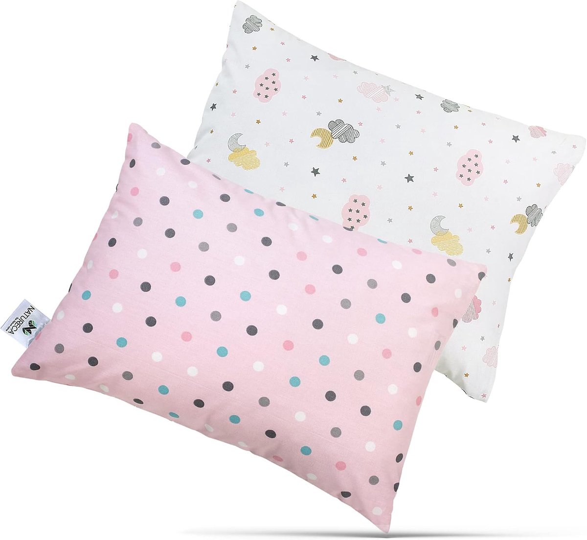SnelShoppen - Set van 2 Schattige Baby Kussens met Kussensloop, Katoen, Wasbaar, Kinderen Kussen voor Peuterbed, 30x40 cm, Perfect voor Slapen en Naps