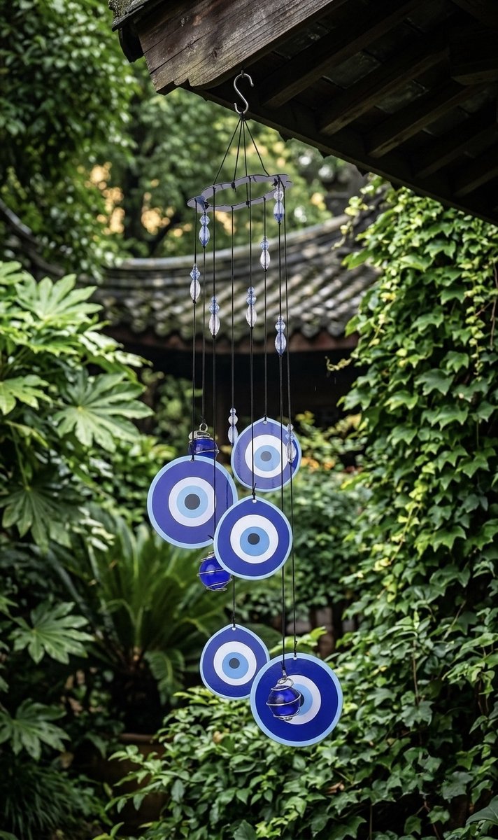 Nature's Melody Windgong - Nazar Oog - 43 cm - Tuindecoratie & Muurhanger - Beschermend Symbool
