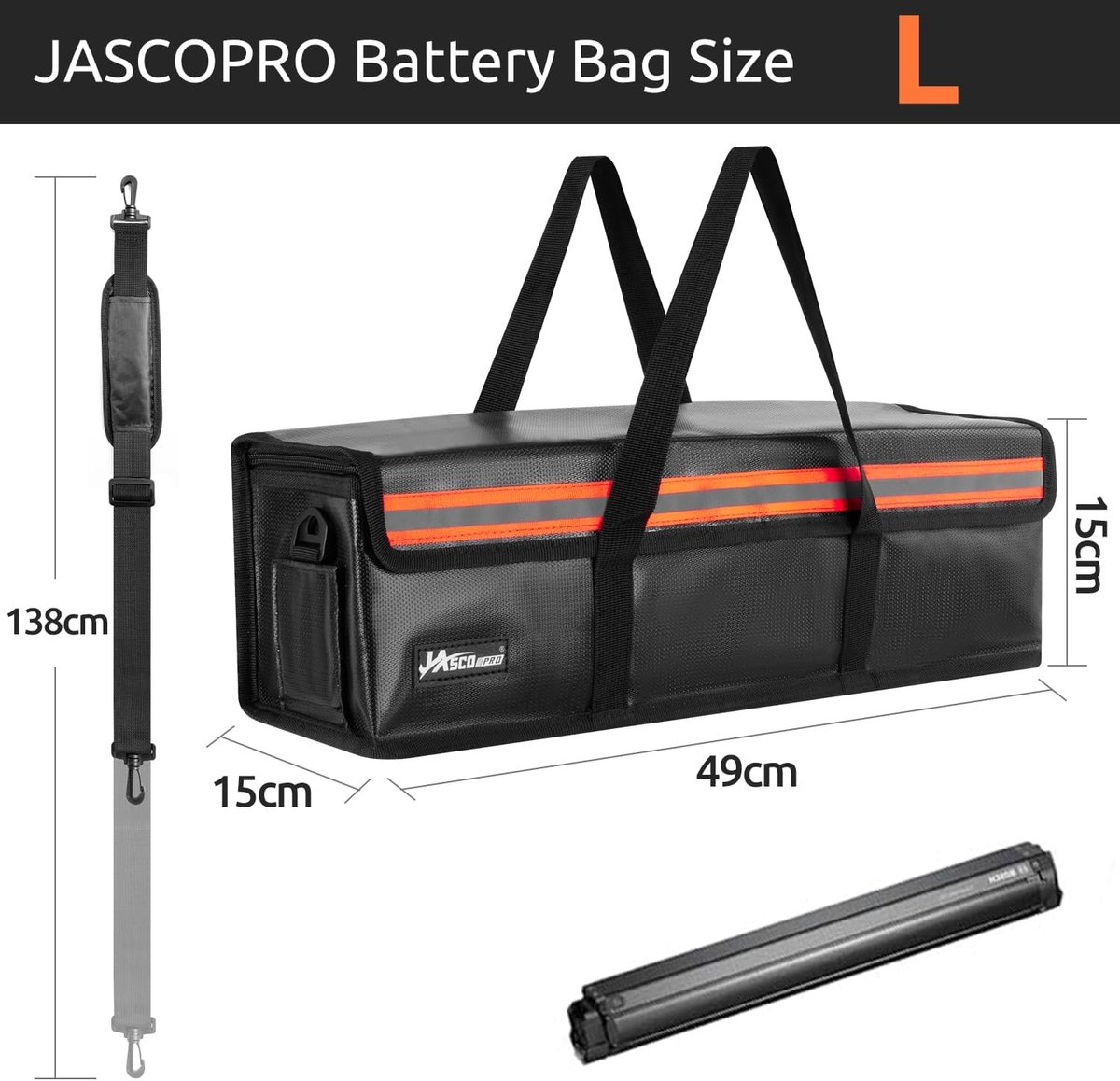 SnelShoppen - Ebike Batterij Tas, 8 Laags Vuurvast, Brandveilig Tot 1400°C, Waterproof, Geschikt Voor Opslag, Transport, Opladen, 49x15x15cm