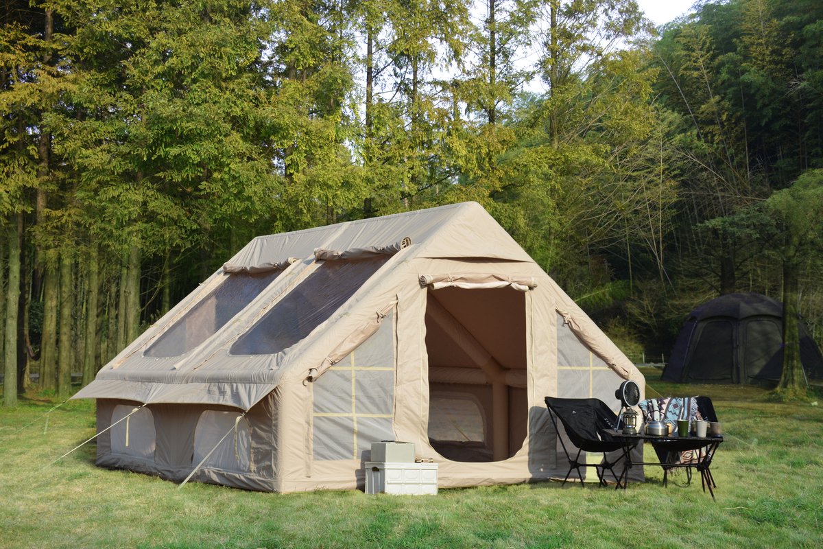 FloraGrace Tent – Opblaasbaar Gezinstent 400 x 300 x 200 cm – Polyester – Beige – Voor Kamperen Met 7 Tot 8 Personen – Waterdicht