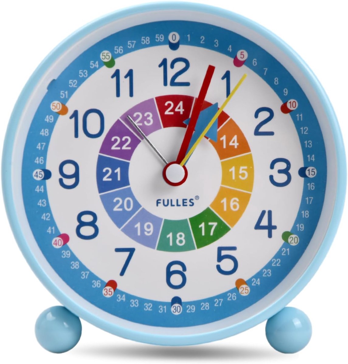 SnelShoppen - Kinderen Alarmklok Zonder Tikken, Leerklok met Nachtlampje, Digitaal en Analoog, Blauw, Duurzaam ABS, Perfect voor Kinderkamer