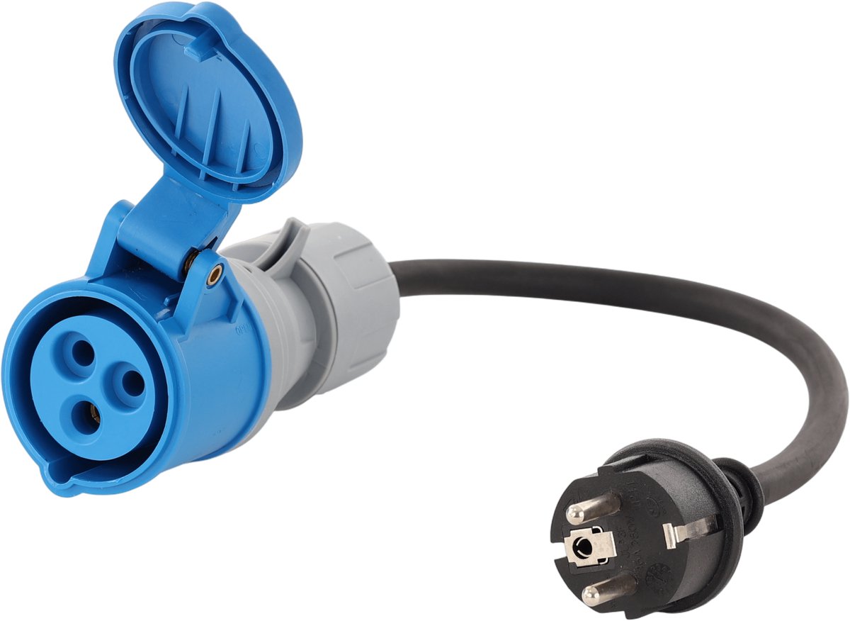 Talamex Schuko naar CEE adaptersnoer 40 cm met 3x2,5 mm² neopreen kabel. Geschikt voor 230 V / 16 A en IP65, ideaal voor walstroom aan boord, boot, camping, camper en werkplaats.