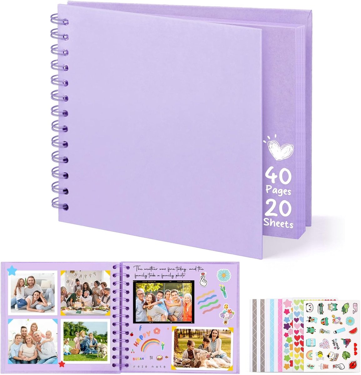 SnelShoppen - Scrapbook Foto Album 6 Inch - Persoonlijk DIY Herinneringen Boek - Hard Cover Paars - 20 Bladen - Perfect voor Bruiloft, Baby's en Jubil