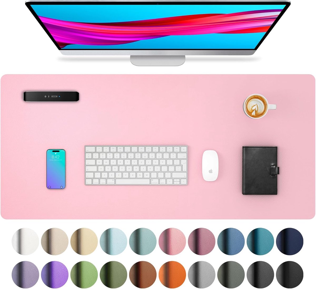 SnelShoppen - Aothia Bureau Mat - Leer, Muismat, Antislip Bureau Bescherming, Waterdichte Bureau Mat voor Kantoor en Thuis, 60 x 35 cm, Feeëriek Roze