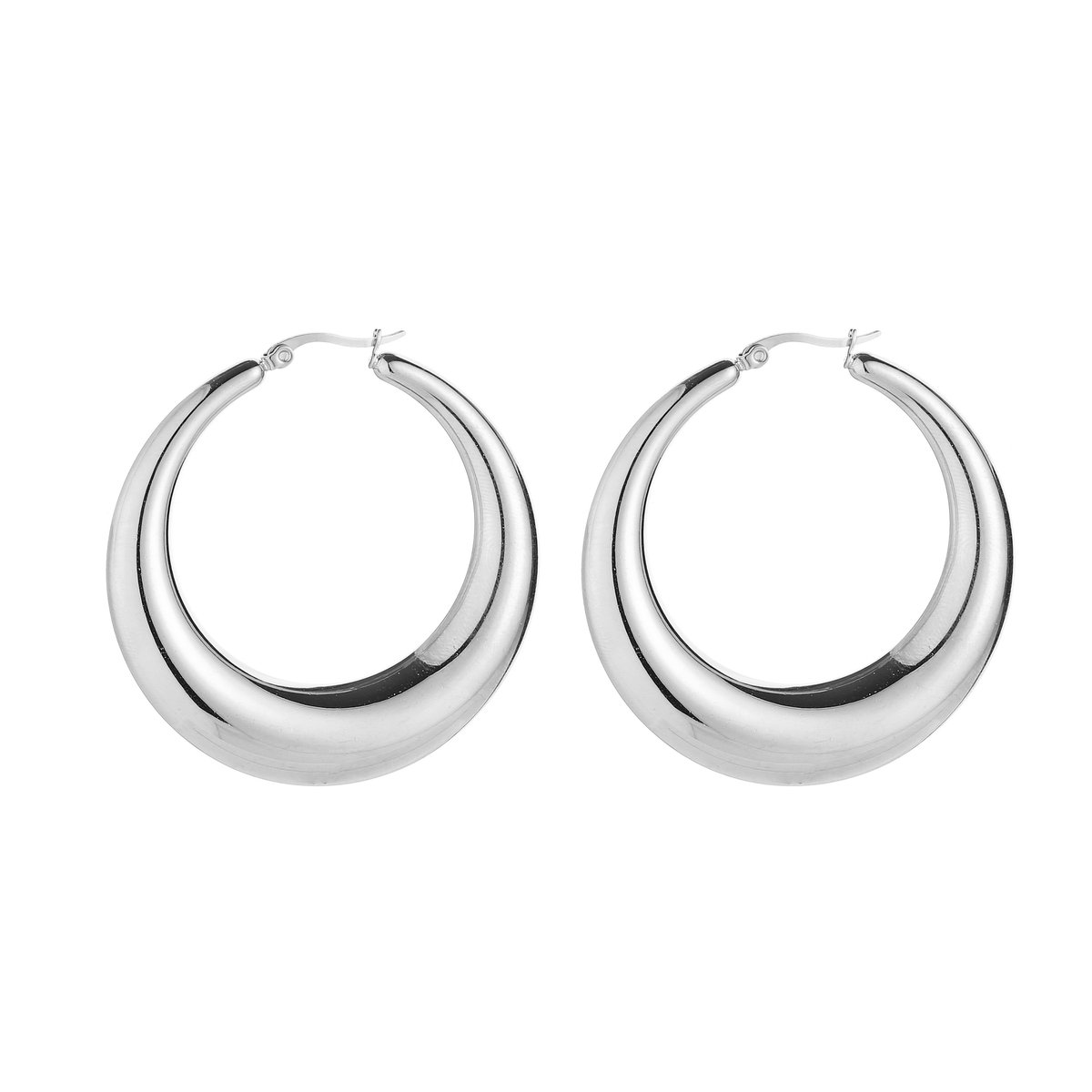 Stainless Steel Statement Hoops – Volumineuze & Trendy Oorringen - RVS - Zilver