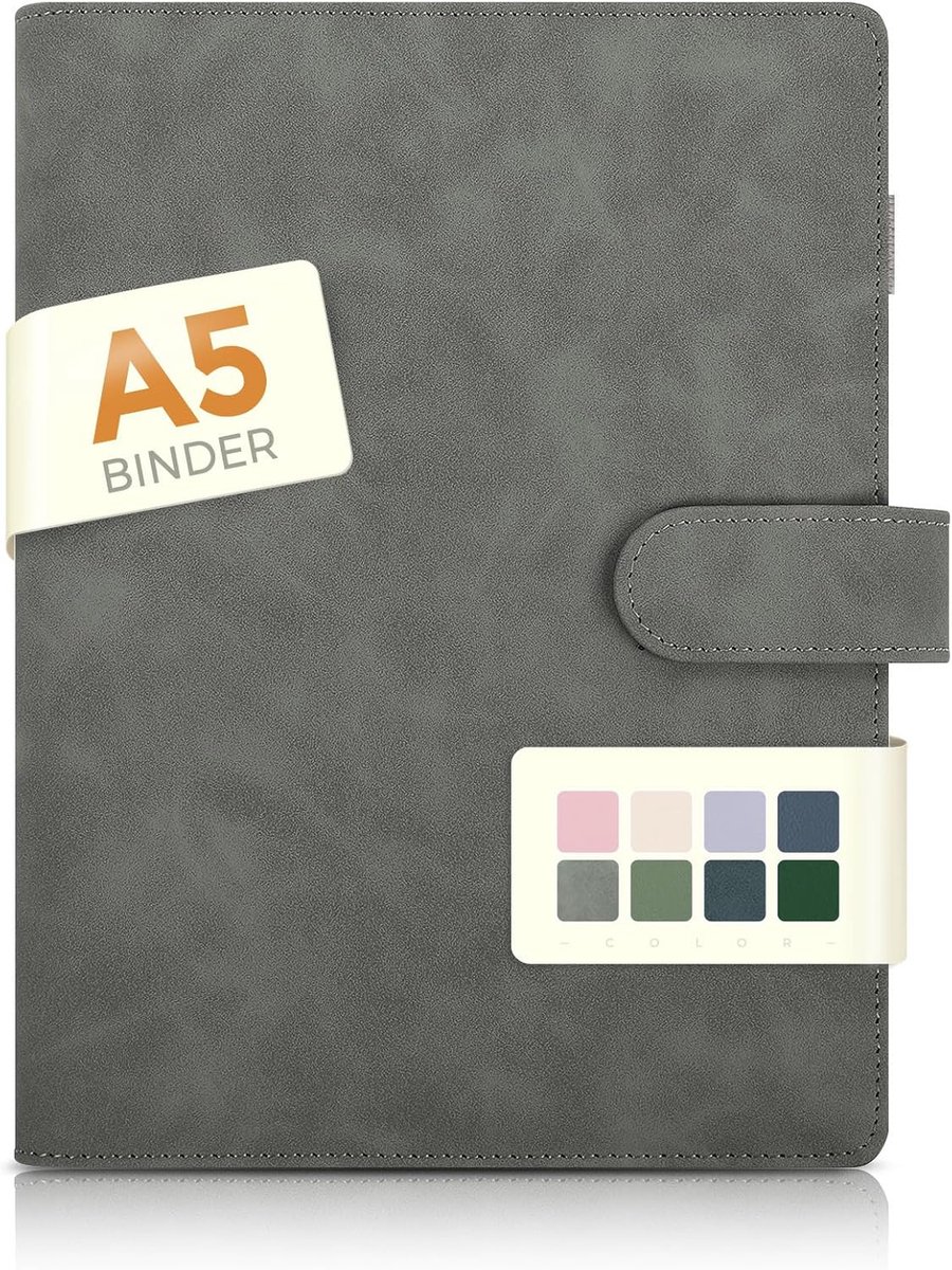 SnelShoppen - A5 Ringbinder Faux Leather, Herbruikbare Budget Organizer, Notitieboek voor Kantoor, School en Reizen, Donkergrijs, 23.3 x 19 x 3 cm