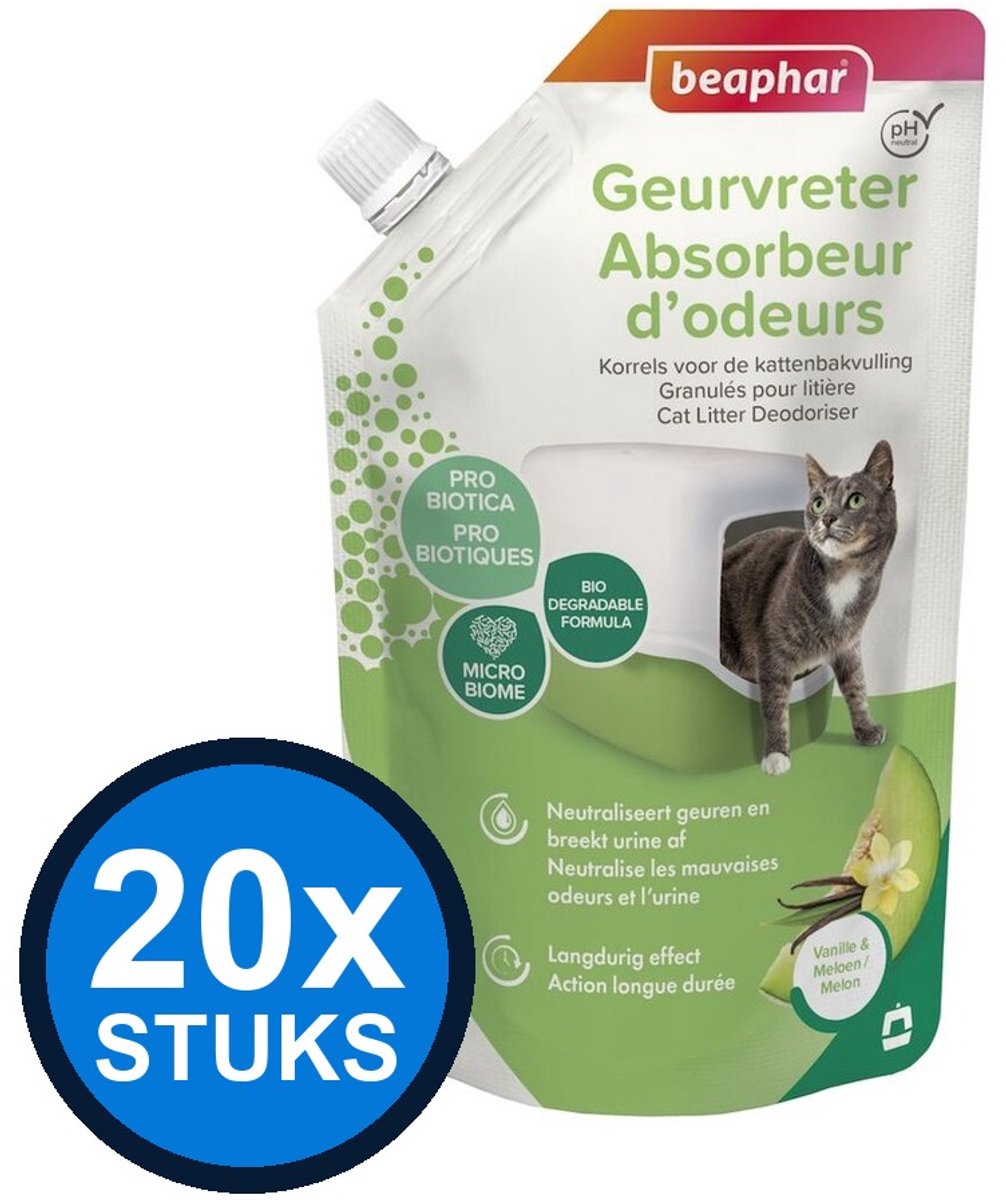 20x Beaphar - geurvreter kattenbakreiniging vanille&meloen 400gr - Dierenverzorging