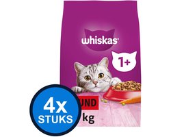 4x Whiskas - 1+ droog adult rund 1,9kg - Kattenvoer - 1.9 kg