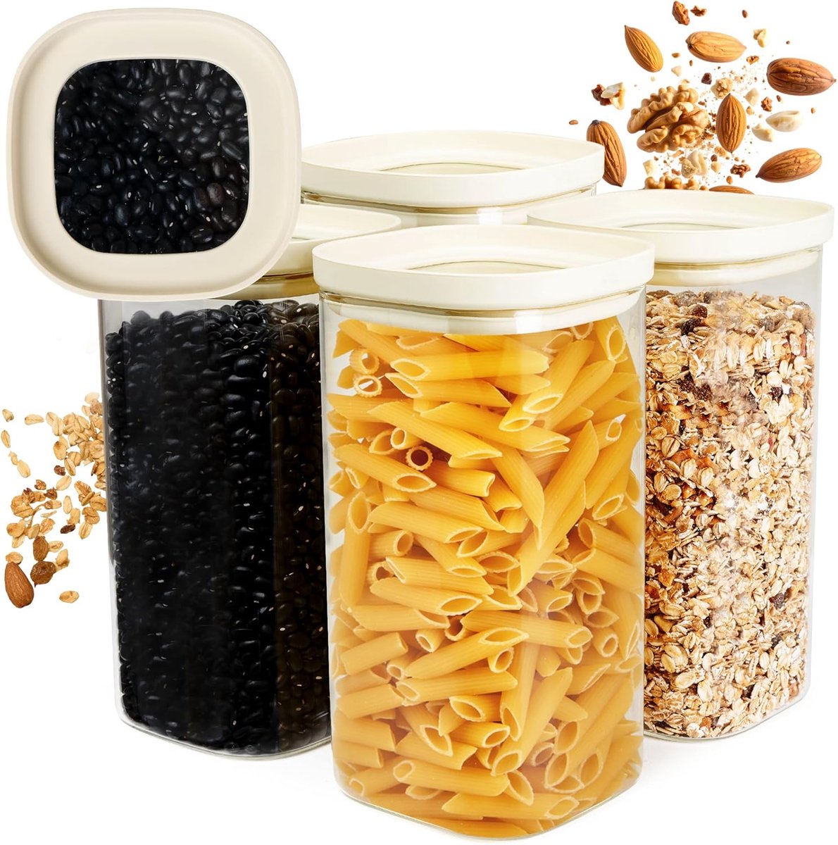 Thijox - Voorraadpotten Met Deksel Set 4 Stuks 1500ml - Luchtdicht Afsluitbare Glazen Potten van Borosilicaatglas - Stapelbare Keukenoplossingen met S