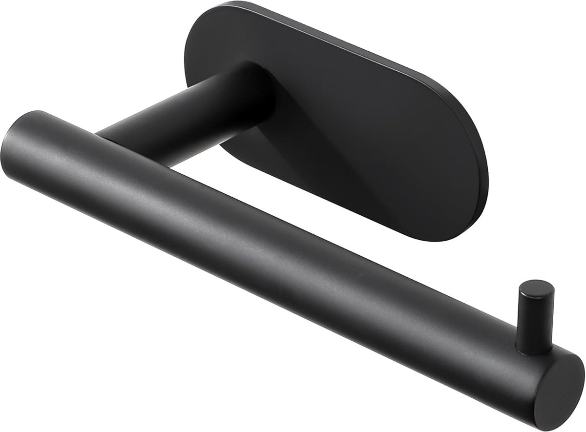 Thijox - Zwart Toiletrolhouder zonder boren, Zelfklevende Toiletpapierhouder met Plank, Wandmontage, SUS304 Roestvrij Staal, 2 Stuks, Modern Design vo