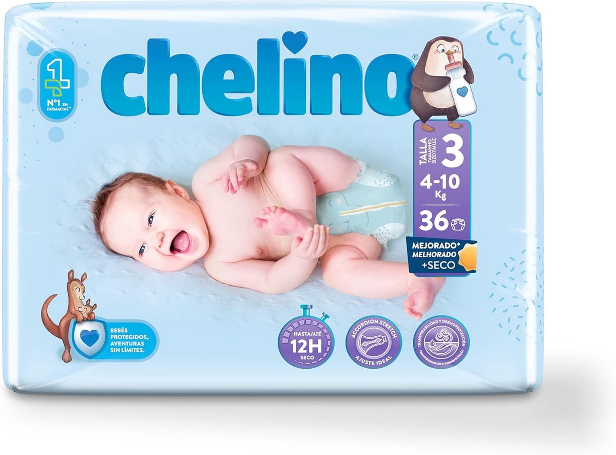 SnelShoppen - Baby Luiers Maat 3 (4-10 kg), 36 Stuks, Ademend, Hypoallergeen, Hoge Absorptie, Ideaal voor Pasgeborenen, Zacht en Comfortabel