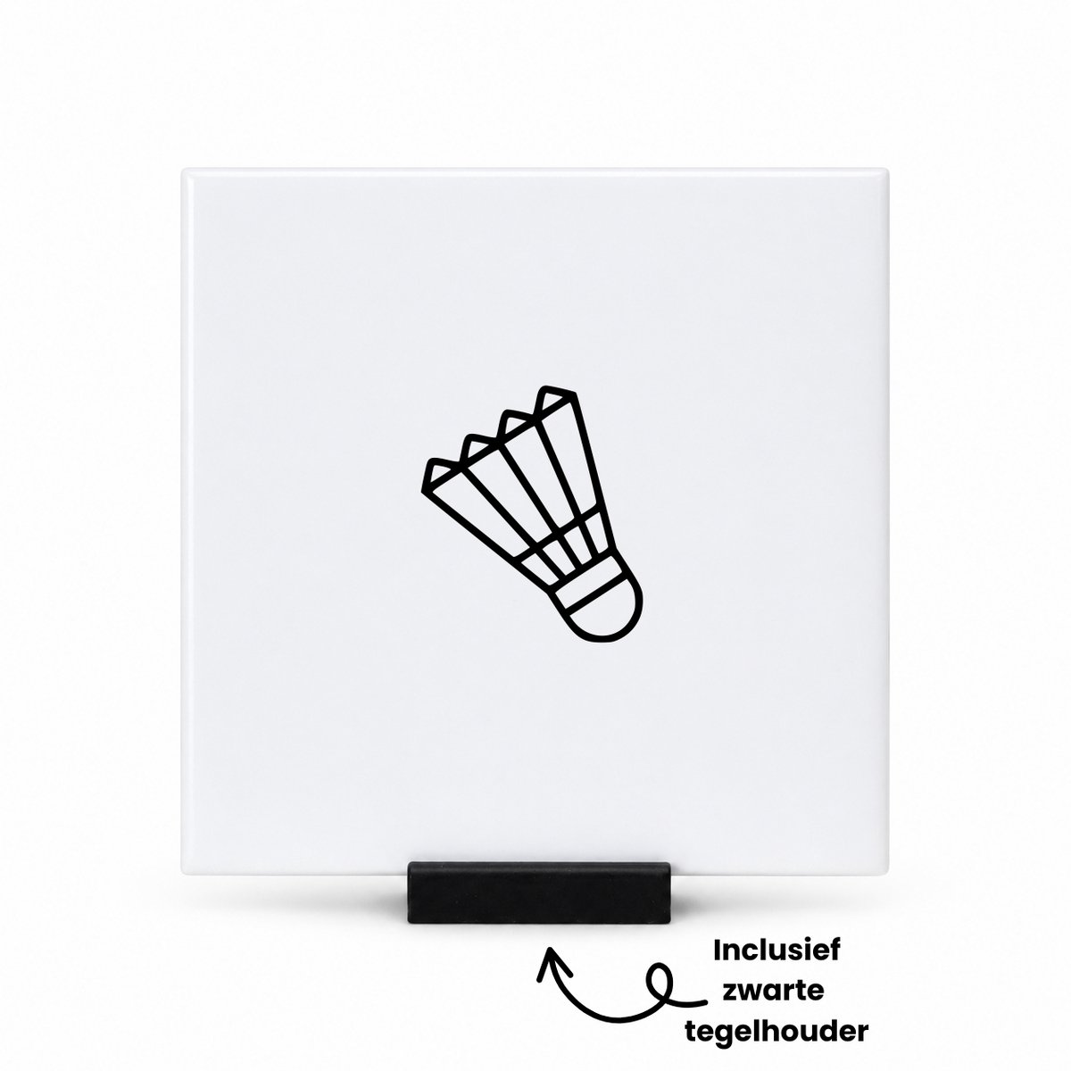Hacebo Badminton shuttle tegeltje met tegelhouder - Badminton - Badmintonners - tegeltjes met tekst - Leuk cadeau voor iemand die van badminton houd - sport - spreuktegels - 10.8x10.8 CM Wit