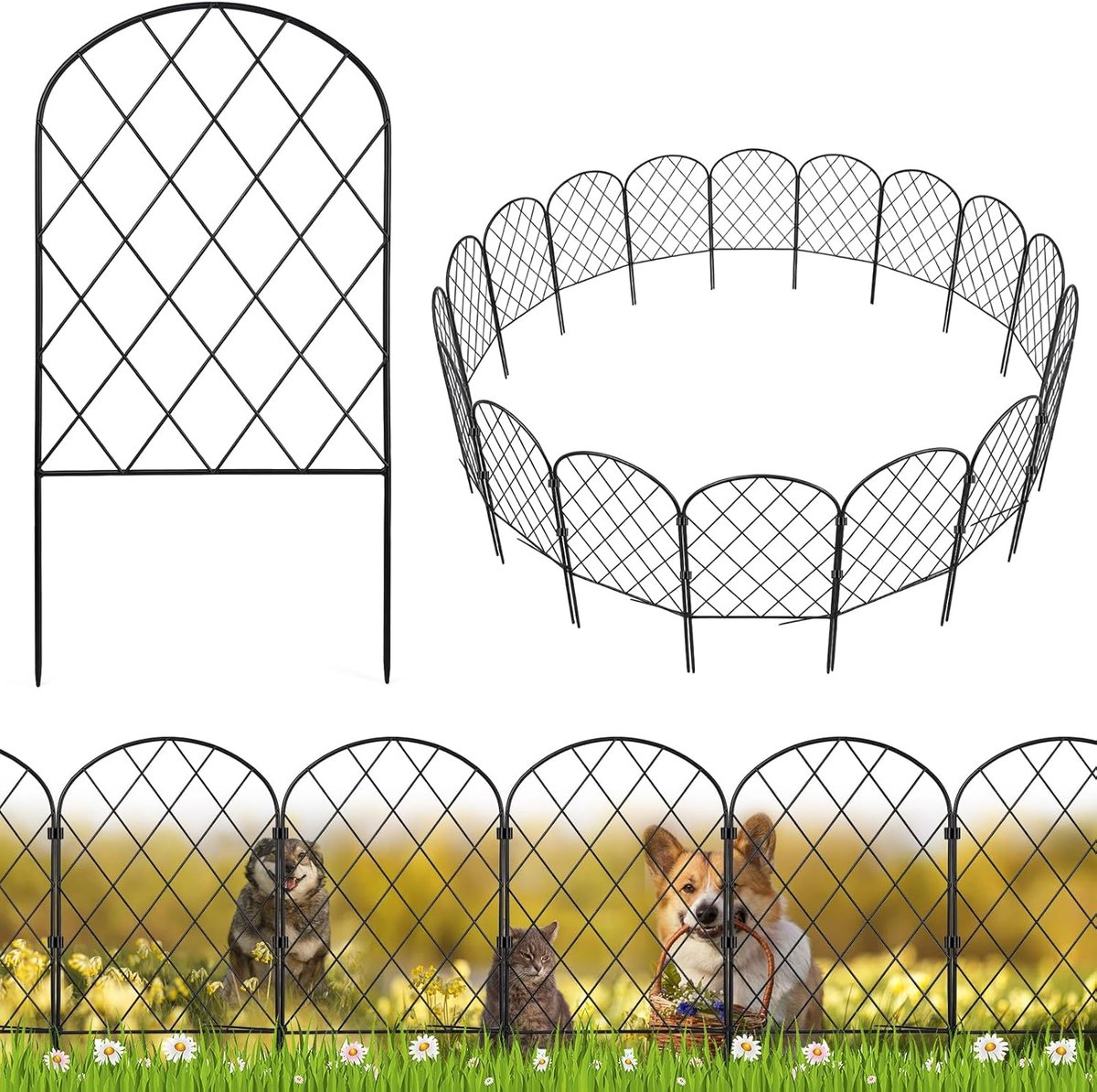 SnelShoppen - Decoratieve Metal Garden Fence 20 Stuks - 40cm Hoog, 6.4m Lengte, Zwarte Tuinhekje voor Bloembedden en Gazons